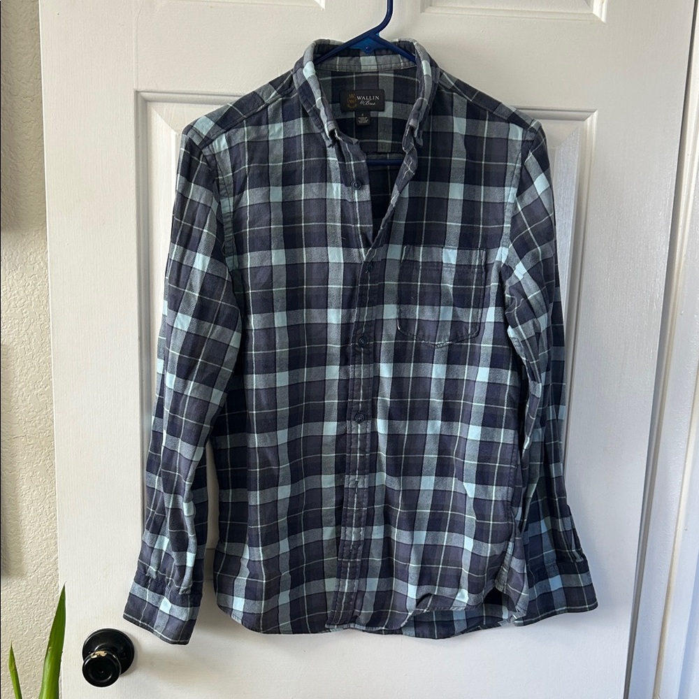 Navy Blue Plaid Casual Button Down Shirt